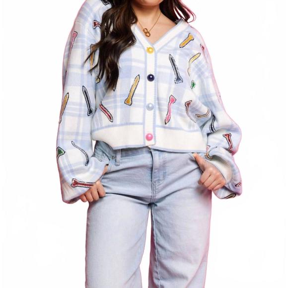 NEW QUEEN OF SPARKLES golf cardigan in blue/white - Picture 1 of 2